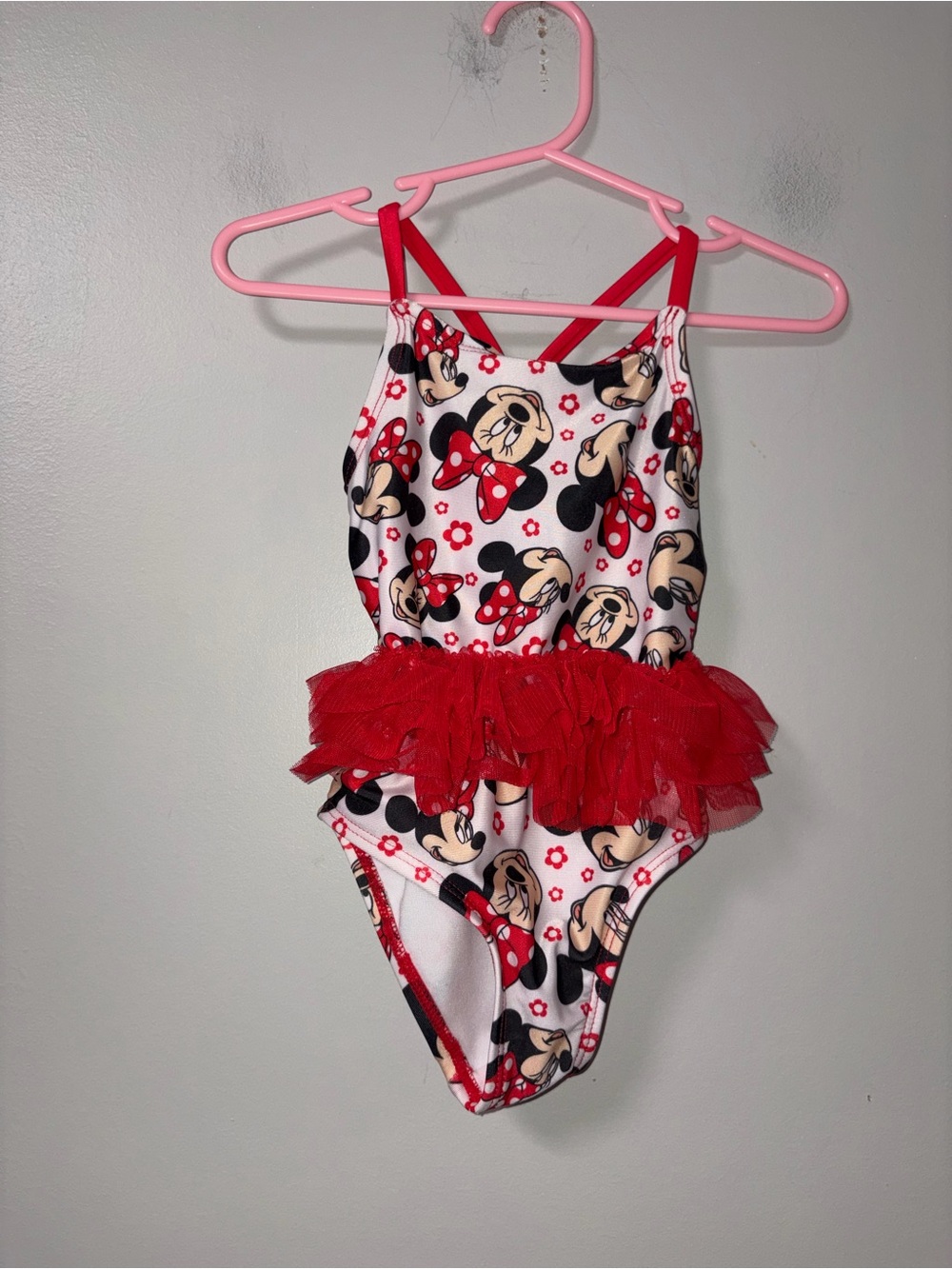 Minnie Mouse Red & White Tulle Accent One Piece Swimsuit Girls 12M